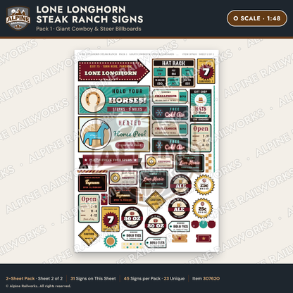 Alpine Railworks 30762O O Scale Roadside Signs - Big Steakhouse