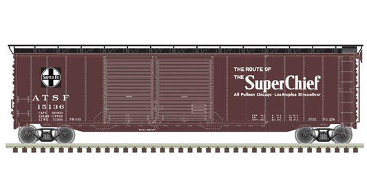 Atlas Model Railroad 20006593 HO Scale Postwar 50' Double-Door Boxcar - Ready to Run - Master(R) -- Santa Fe 15136 (Boxcar Red, black, white, Super Chief)