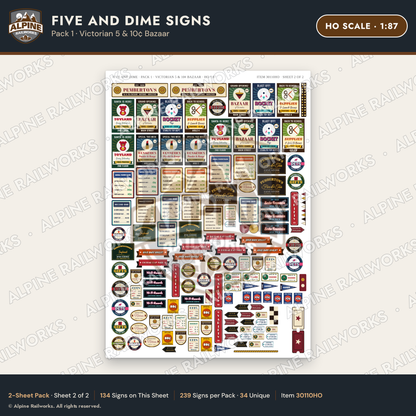 Alpine Railworks 30110HO HO Scale Five and Dime Signs - Victorian 5