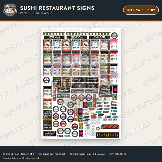 Alpine Railworks 30426HO HO Scale Sushi Restaurant Signs
