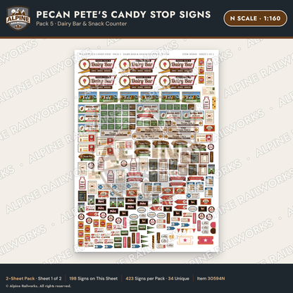Alpine Railworks 30594N N Scale Roadside Signs - Pecan Candy Stop