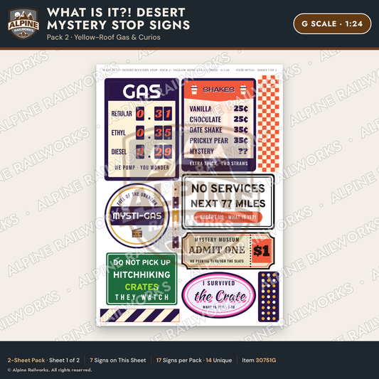 Alpine Railworks 30751G G Scale Roadside Signs - Desert Mystery Stop