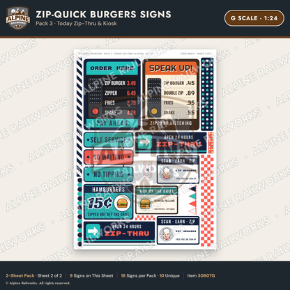 Alpine Railworks 30607G G Scale Fast Food Signs - Burger Stand