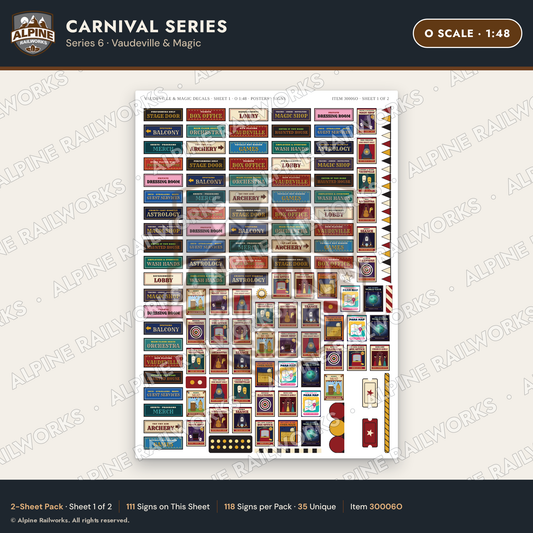 Alpine Railworks 30006O O Scale Carnival Signs - Vaudeville & Magic