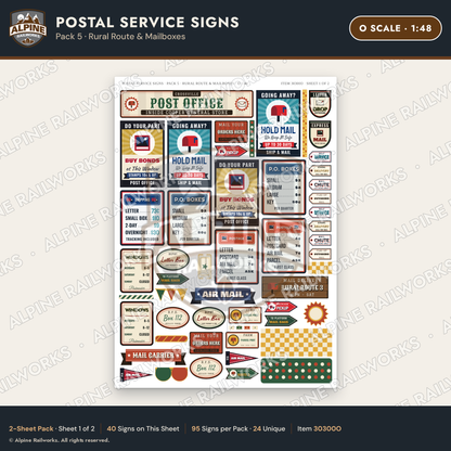 Alpine Railworks 30300O O Scale Postal Service Signs - Rural Route