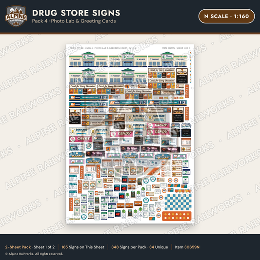Alpine Railworks 30659N N Scale Drug Store Signs - Photo Lab