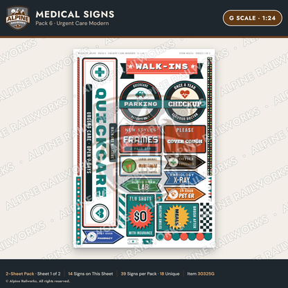 Alpine Railworks 30325G G Scale Medical Signs - Urgent Care Modern