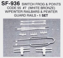 Details West 936 HO Switch Frog Code 55 #7 w/Switch Points & Pewter Guard Rails/