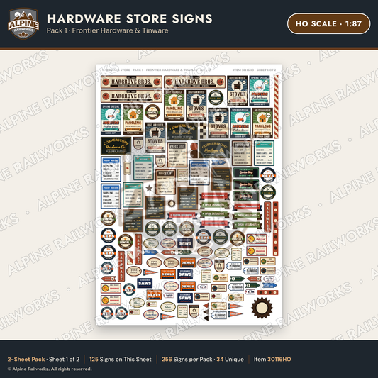 Alpine Railworks 30116HO HO Scale Hardware Store Signs