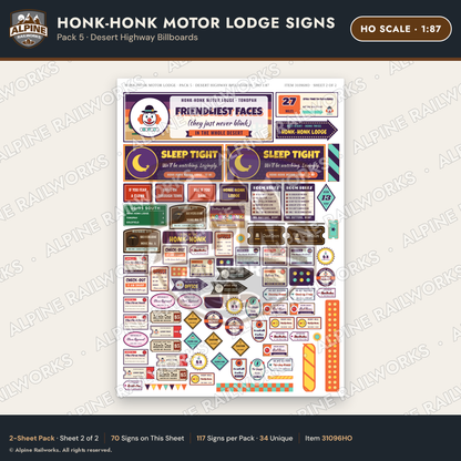 Alpine Railworks 31096HO HO Scale Roadside Signs - Clown Motel