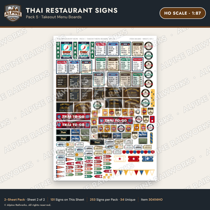 Alpine Railworks 30414HO HO Scale Thai Restaurant Signs