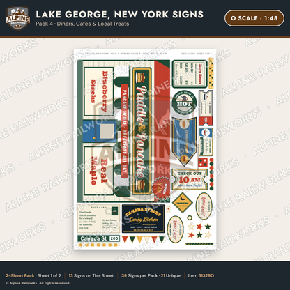 Alpine Railworks 31329O O Scale Lake George NY Signs - Diners & Cafes