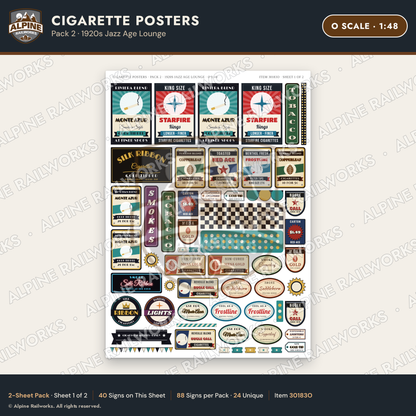 Alpine Railworks 30183O O Scale Cigarette Posters - Jazz Age Lounge
