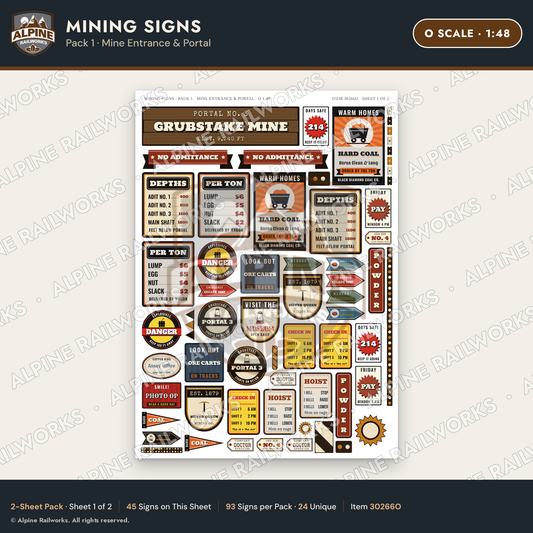 Alpine Railworks 30266O O Scale Mining Signs - Mine Entrance & Portal