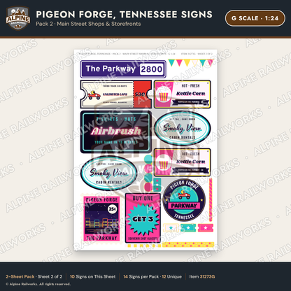 Alpine Railworks 31273G G Scale Pigeon Forge TN Signs - Shops