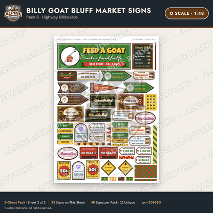 Alpine Railworks 30869O O Scale Roadside Signs - Goats on the Roof