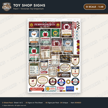 Alpine Railworks 30482O O Scale Toy Shop Signs
