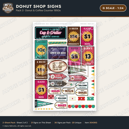 Alpine Railworks 30436G G Scale Donut Shop Signs - Donut
