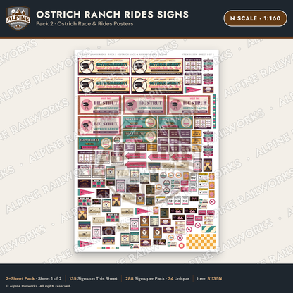 Alpine Railworks 31135N N Scale Roadside Signs - Ostrich Farm