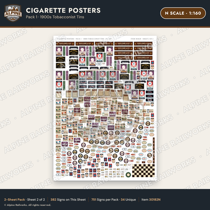 Alpine Railworks 30182N N Scale Cigarette Posters - Tobacconist Tins