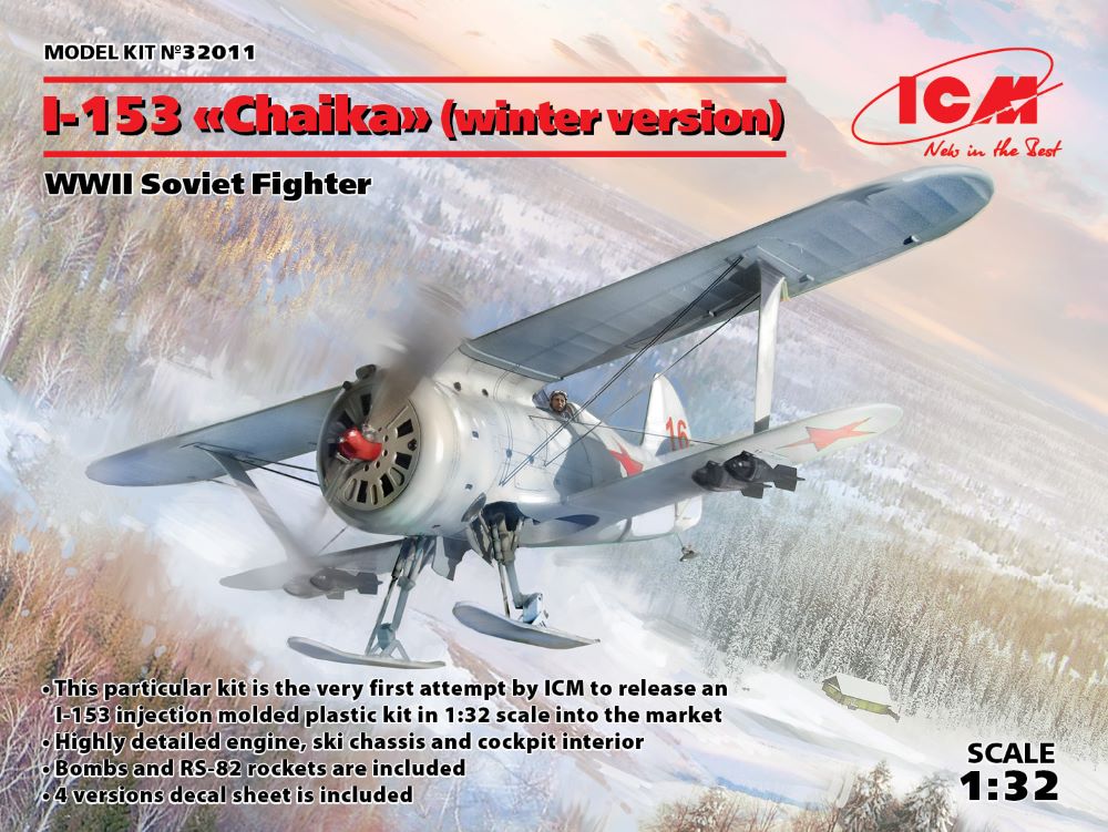 ICM Models 32011 1/32 WWII Soviet I153 Chaika Biplane w/Skis Fighter (Winter Ver