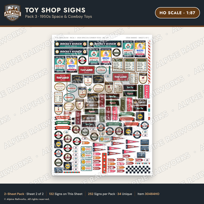 Alpine Railworks 30484HO HO Scale Toy Shop Signs - 1950s Space