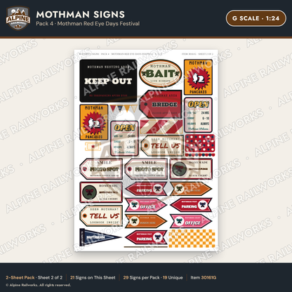 Alpine Railworks 30161G G Scale Mothman Signs