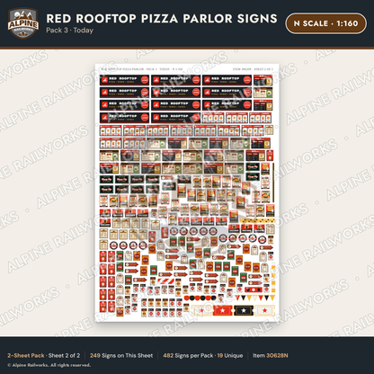 Alpine Railworks 30628N N Scale Restaurant Signs - Pizza Parlor