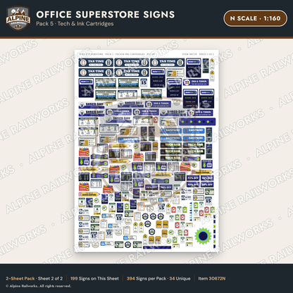 Alpine Railworks 30672N N Scale Office Superstore Signs - Tech