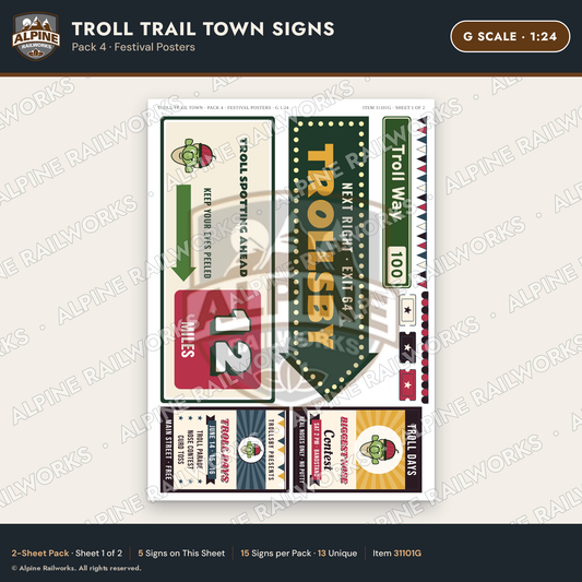 Alpine Railworks 31101G G Scale Roadside Attraction Signs - Troll Town