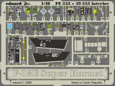 Eduard FE353 1/48 F-18E Super Hornet Interior Photo Etch for Hasegawa