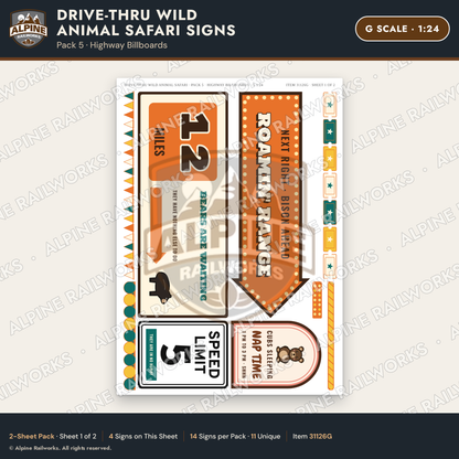 Alpine Railworks 31126G G Scale Roadside Signs - Drive-Thru Safari