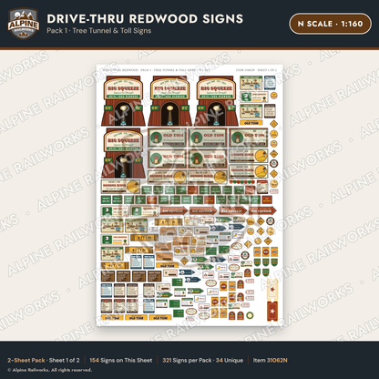 Alpine Railworks 31062N N Scale Roadside Signs - Drive-Thru Tree