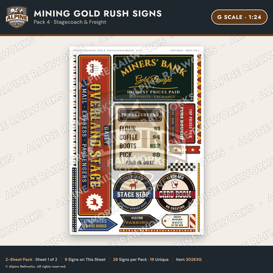 Alpine Railworks 30263G G Scale Mining Gold Rush Signs - Stagecoach