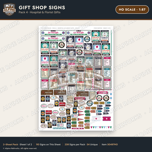 Alpine Railworks 30497HO HO Scale Gift Shop Signs - Hospital