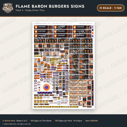 Alpine Railworks 30604N N Scale Fast Food Signs - Burgers