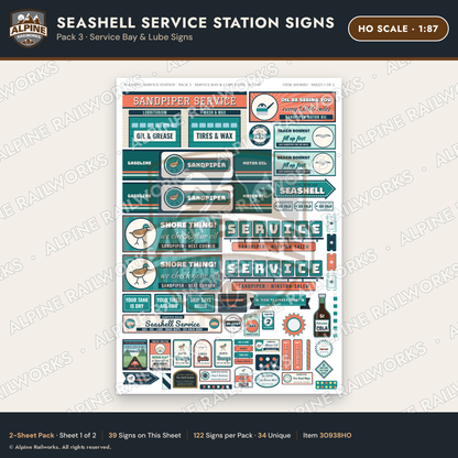 Alpine Railworks 30938HO HO Scale Roadside Signs - Seashell Station