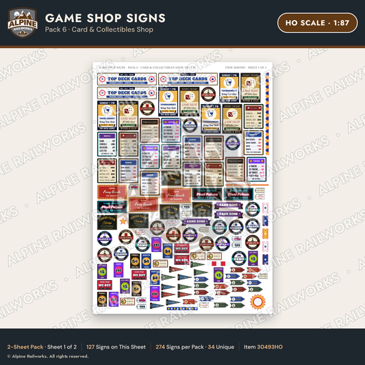 Alpine Railworks 30493HO HO Scale Game Shop Signs - Card