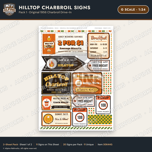 Alpine Railworks 30644G G Scale Fast Food Signs - Charbroiled Burgers