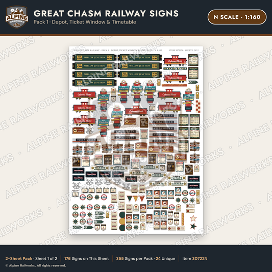 Alpine Railworks 30722N N Scale Tourist Signs - Canyon Railway - Depot