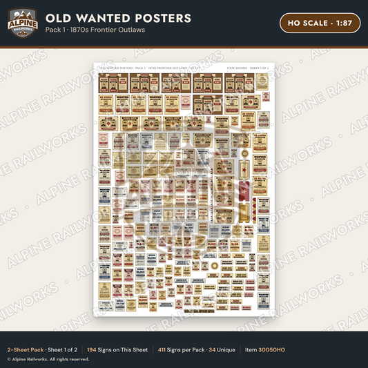 Alpine Railworks 30050HO HO Scale Old Wanted Posters