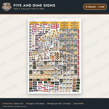 Alpine Railworks 30114N N Scale Five and Dime Signs