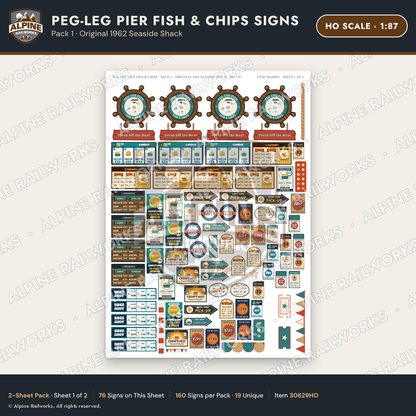 Alpine Railworks 30629HO HO Scale Fast Food Signs - Fish & Chips