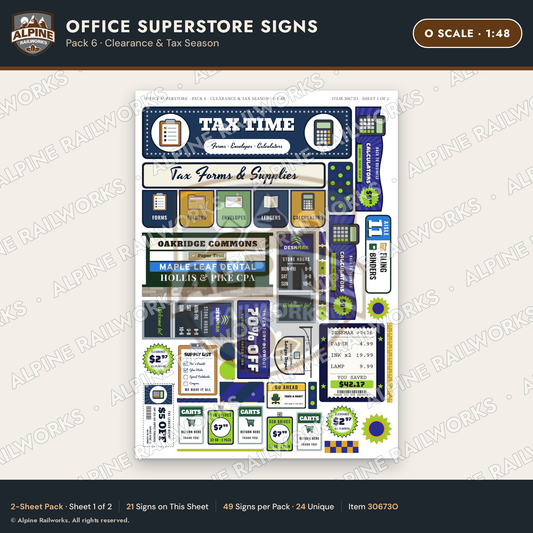 Alpine Railworks 30673O O Scale Office Superstore Signs - Clearance