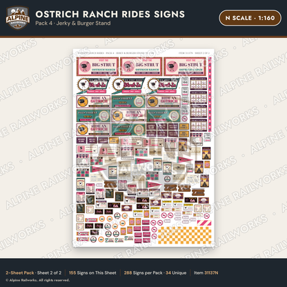 Alpine Railworks 31137N N Scale Roadside Signs - Ostrich Farm