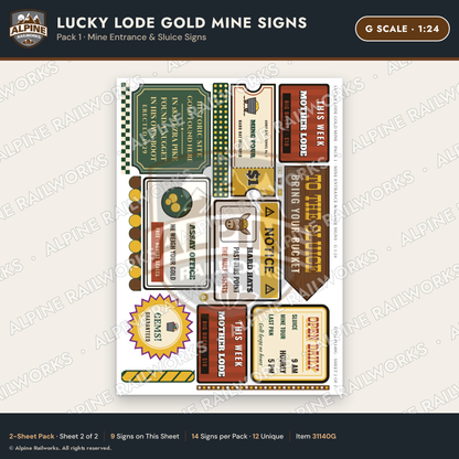 Alpine Railworks 31140G G Scale Roadside Signs - Gold Panning Mine