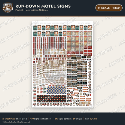 Alpine Railworks 30475N N Scale Run-Down Motel Signs
