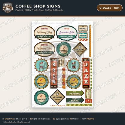 Alpine Railworks 30096G G Scale Coffee Shop Signs - Truck-Stop Coffee
