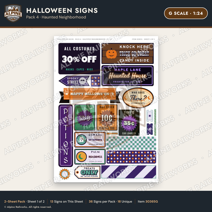 Alpine Railworks 30365G G Scale Halloween Signs - Haunted Neighborhood