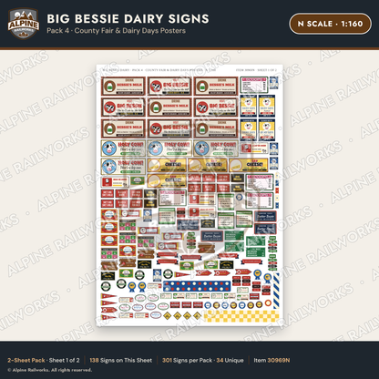 Alpine Railworks 30969N N Scale Roadside Signs - Giant Cow Dairy